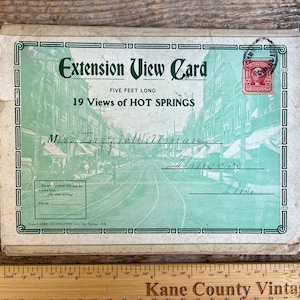 Solo UNA copia in qualsiasi biblioteca del mondo - molto rara, storica c. 1908 "Extension View Card, Five Feet Long, 19 Views of Hot Springs" Arkansas