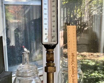 Perfect steampunk piece! Working vintage c. 1940 brass Moeller boiler thermometer; made in Richmond Hill, NYC straight therm. to 240 degrees