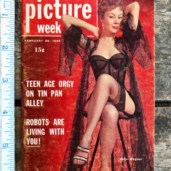Vintage pocket pinup magazine (February 1956) "Picture Week" with Mitzi Gaynor cover; Jackie Lane, Yolande Betbeze Fox; Cold War pop culture