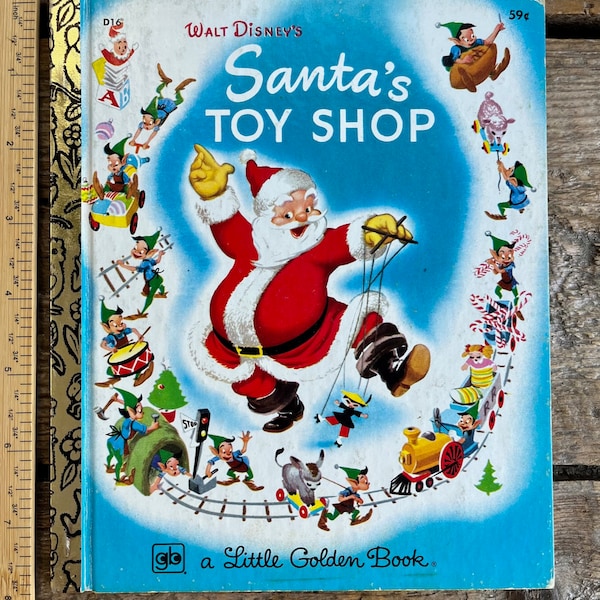 Bellissima stampa vintage del 1978 di "Walt Disney's Santa's Toy Shop", copia pulita e conveniente, senza iscrizioni; elfi, Natale; illustrazione a colori