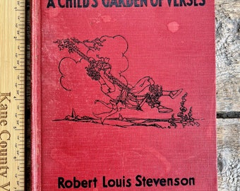 Hermosas ilustraciones en color de Eulalie M. Banks, impresión vintage de 1932 de "A Child's Garden of Verses" de Robert Louis Stevenson; viñetas