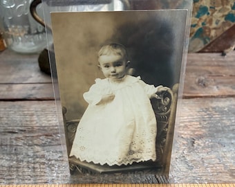Identified RPPC from 1913! VERY cute baby photo, original antique image of Rhea L. Ervin of Hastings, Barry County, Michigan; lived to be 97