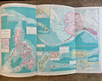 Libro raro de la época del apogeo del imperialismo estadounidense de 1915: "Colonias y dependencias de los Estados Unidos" de Boyce; Hawái, Alaska, Cuba, Panamá, Puerto Rico.