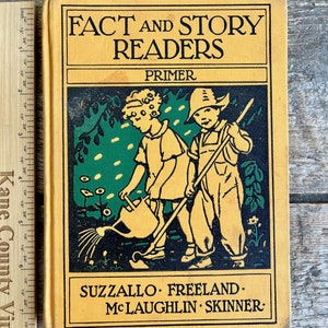 Superbes illustrations en couleur de Ruth M. Hallock, livre pour enfants vintage 1930 « Fact and Story Readers Primer » par Suzzallo ; beaucoup d'animaux mignons !