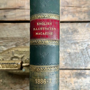 Presente perfeito para estudantes de história da arte antiguidade "The English Illustrated Magazine, 1886-1887" couro verde com capa de um quarto, centenas de ilustrações