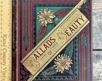 Gorgeous well-illustrated antique (1881) "Ballads of Beauty" by George M. Baker; Victorian-era poetry; love; brown gold green beveled covers