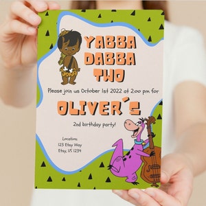 Yabba Dabba Two, PART 4 Birthday Invitation, Printable Invite, Flintstone themed 2nd birthday invite, Editable Template, INSTANT DOWNLOAD