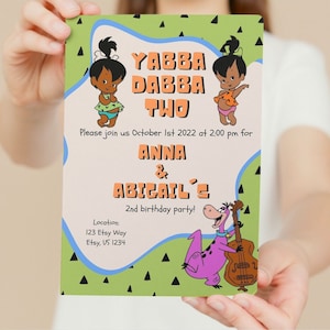 Pebbles x2 Yabba Dabba Two PART 2, Birthday Invite, Printable, Flintstone themed 2nd birthday invite, Editable Template, INSTANT DOWNLOAD