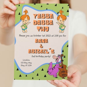 Pebbles x2 Yabba Dabba Two, Birthday Invitation, Printable Invite,Flintstone themed 2nd birthday invite, Editable Template, INSTANT DOWNLOAD