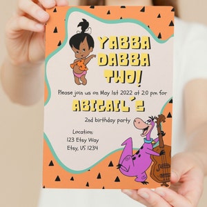 Pebbles Yabba Dabba Two PART 2, Birthday Invitation, Flintstone themed 2nd birthday invite, Editable Template, INSTANT DOWNLOAD