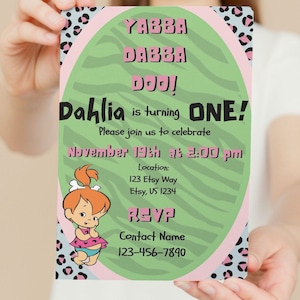 Pebbles Yabba Dabba Doo, Birthday Invitation, Flintstone themed 2nd birthday invite, Editable Template, INSTANT DOWNLOAD