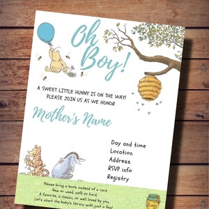 Oh Boy! Winnie the Pooh, Baby Shower Invitation, Winnie the Pooh themed baby shower, Editable Template, INSTANT DOWNLOAD