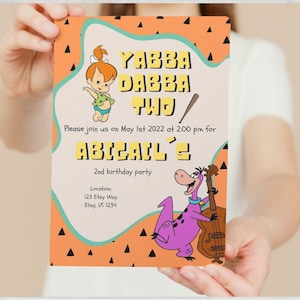 Pebbles Yabba Dabba Two, Birthday Invitation, Flintstone themed 2nd birthday invite, Editable Template, INSTANT DOWNLOAD