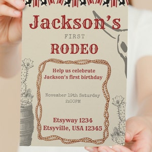 1ère invitation d&#39;anniversaire de rodéo, 1ère fête d&#39;anniversaire, rodéo, western, cow-boy, téléchargement instantané, téléchargement modifiable, invitation d&#39;anniversaire modifiable