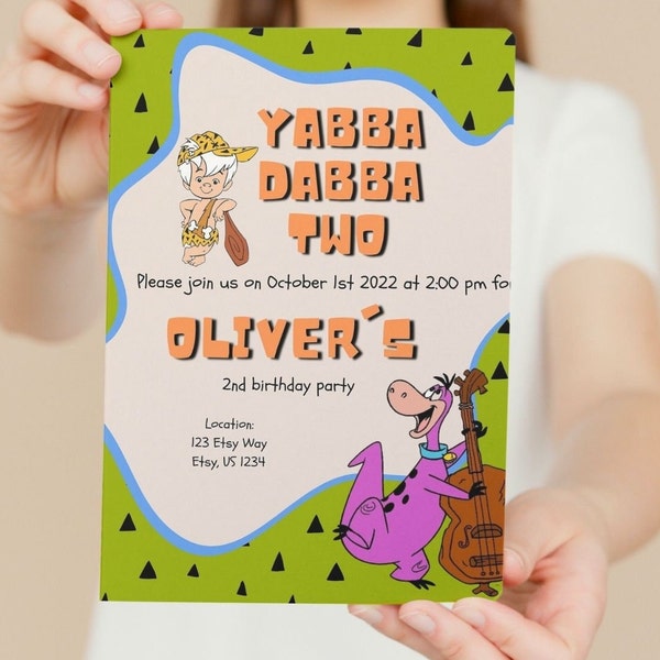 Yabba Dabba Two, Birthday Invitation, Printable Birthday Invite, Flintstone themed 2nd birthday invite, Editable Template, INSTANT DOWNLOAD