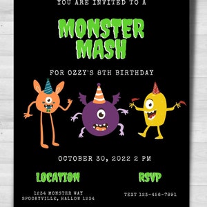 Monster Mash, Birthday Invitation, Printable Birthday Invite, Editable ...