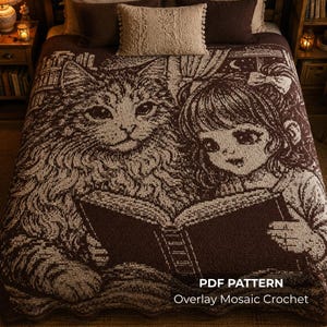 Cozy Guardian Overlay Mosaic Crochet Pattern - Girl and Main Coon (PDF Instant Download)