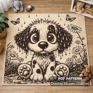 La primera lluvia del cachorro - Patrón de crochet con mosaico superpuesto / Descarga instantánea en PDF