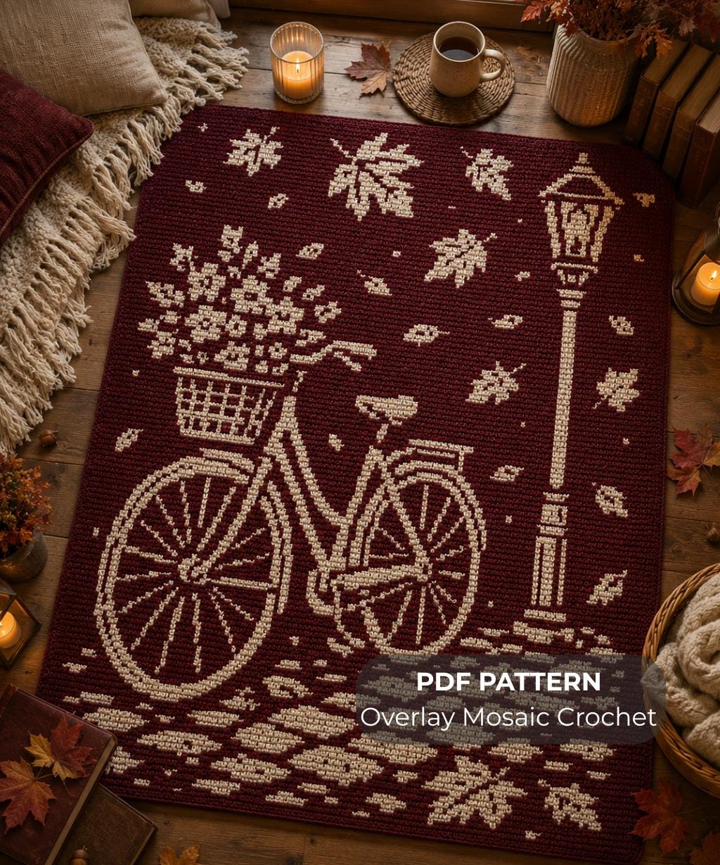30 Bicycle Crochet Patterns for Bikes, Decor, Gifts, and Cozy Home Projects 31 Autumn Ride Overlay Mosaic Pattern