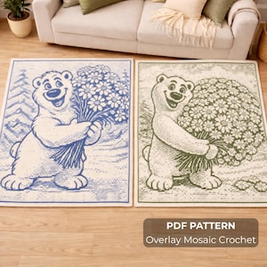 Polar Bear with Daisies (2 in 1) – 2 Overlay Mosaic Crochet Patterns | PDF Instant Download