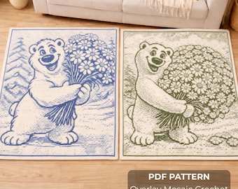 Polar Bear with Daisies (2 in 1) – 2 Overlay Mosaic Crochet Patterns | PDF Instant Download