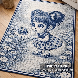 Niña y Mariquita (2 en 1) – Patrón de manta de ganchillo con mosaico superpuesto (PDF) / DOS TAMAÑOS