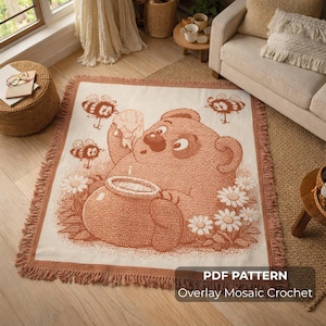 Bear with Honey Pot – Overlay Mosaic Crochet Blanket Pattern | PDF Instant Download