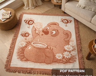 Bear with Honey Pot – Overlay Mosaic Crochet Blanket Pattern | PDF Instant Download
