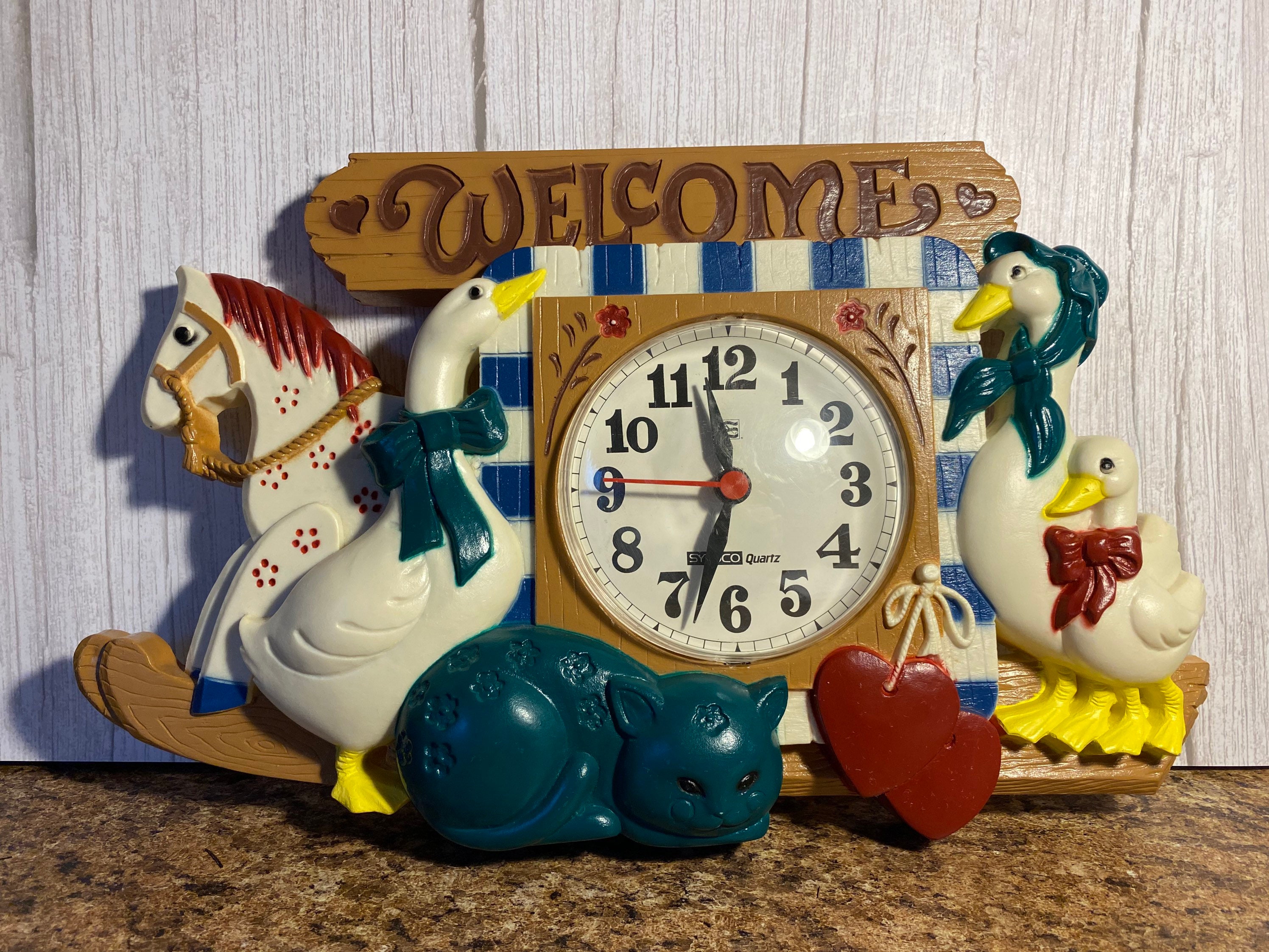 ビンテージ 壁掛けセットBURWOOD 専用 Vintage 1986 Burwood Syroco Clock #2831 Geese Welcome Hearts