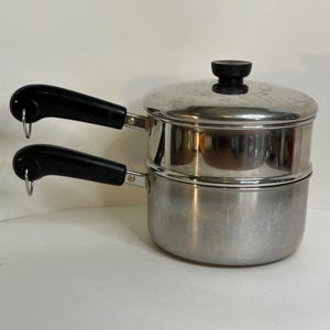 Revere Ware steelpan van 2 liter met roestvrijstalen bodem en stoompan met dubbele boiler VS