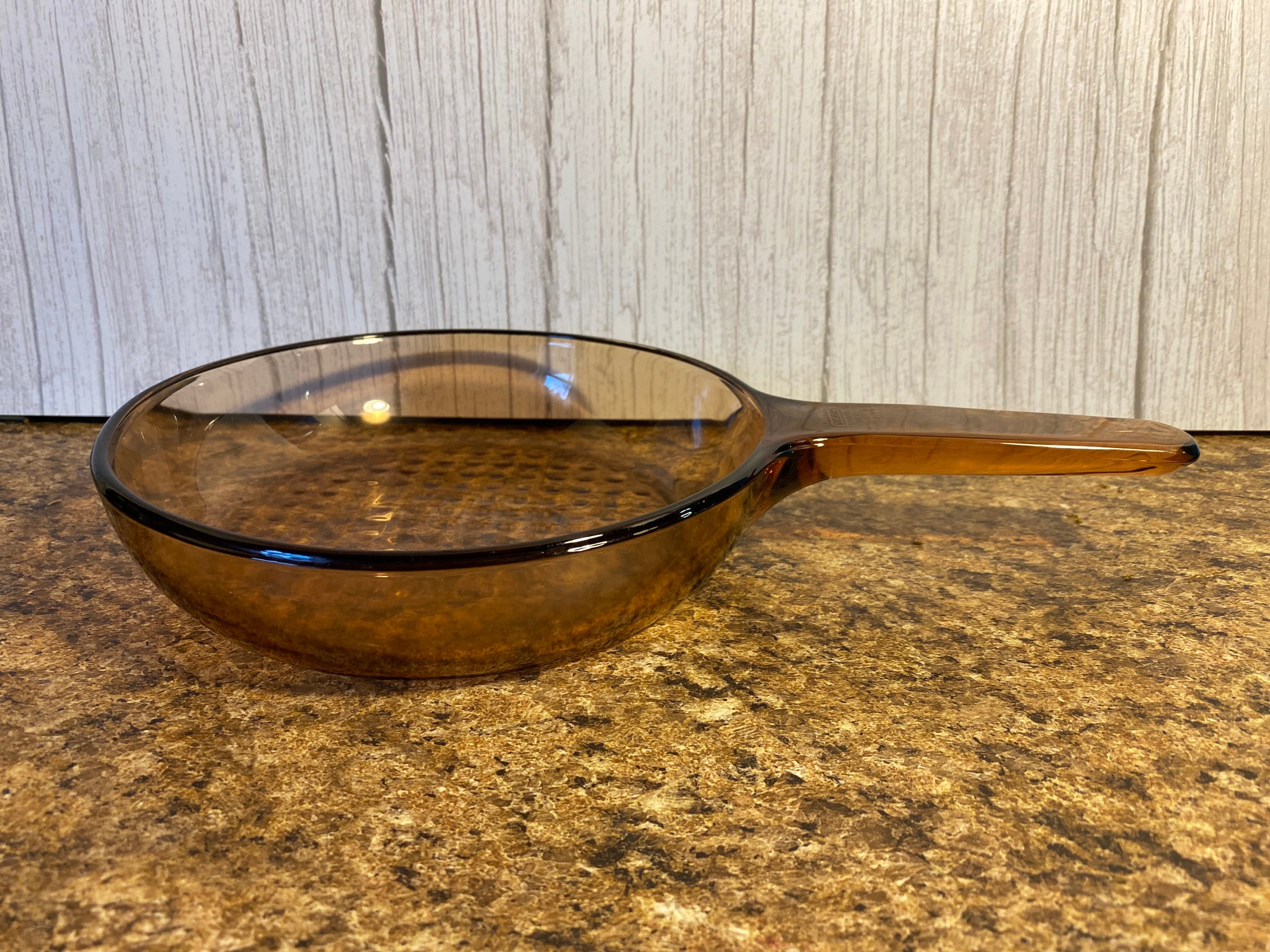 Visions Corning France Amber Glass 7 Inch Skillet Frying Pan Cookware  Visions Corning Ware Brown Glass Pan Oven Safe 