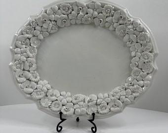 White Oval Applied Flower 10" Italy Platter