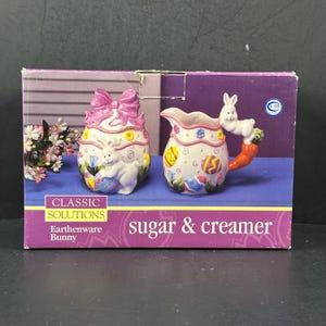 ヴィンテージ クラシックソリューションズ 陶器製 イースターシュガー＆クリーマーセット 卵型ウサギ