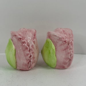 Vintage Novelty Pink Rosebud Shaped Salt and Pepper Shakers