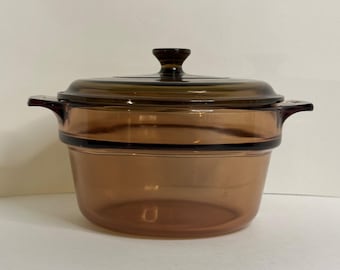Vision Corning Ware France V-20-B Amber Glass 1.5 L Double Boiler Insert w/ Lid