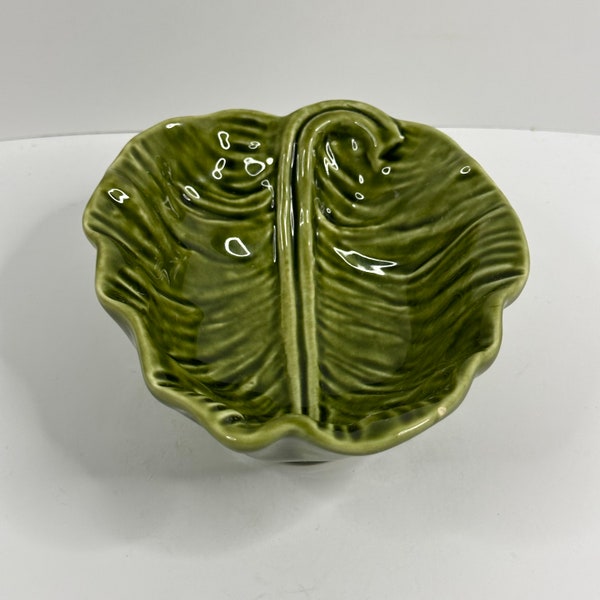 Vintage Olfaire #328 Green Cabbage Leaf Decorative Bowl Made in Portugal
