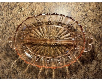 Vintage 1930s Pink Depression Glass Oyster and Pearl 12” Divided Relish Dish