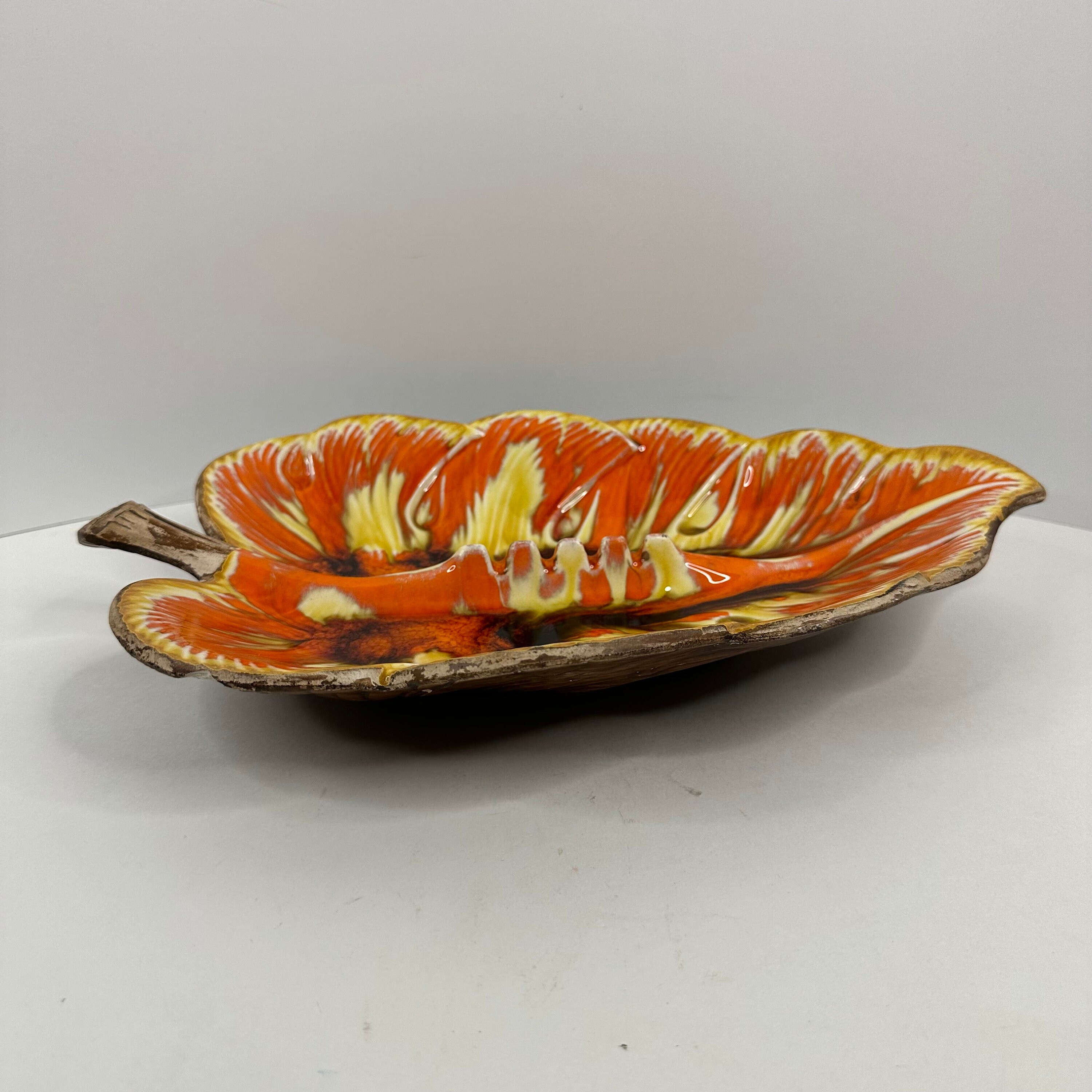 Vintage 1962 Treasure Craft Leaf Shaped Ashtray in Orange Vintage 1962 Treasure Craft Leaf Shaped Ashtray in Orange