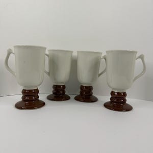 Set of 4 Vintage Hall USA Brown Footed White Pedestal Irish Coffee Mugs