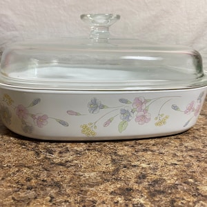 Corning Ware Pastel Bouquet Square Cazuela 2.5L A-10-B con tapa, VTG 1980s