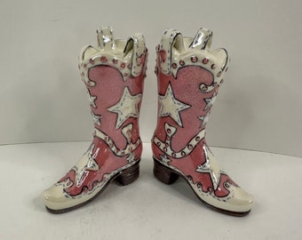 Vintage 2002 Pink Cowboy Boots Salt and Pepper Shakers