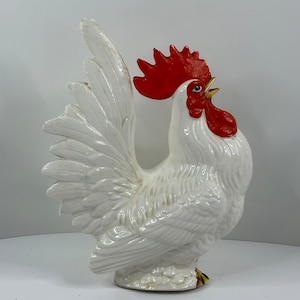 Vintage Chase Large White 9" Ceramic Rooster, Chicken, Japan