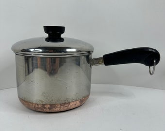 Revere Ware 2 Quart Stainless Steel Saucepan Copper Bottom with Lid, Vintage