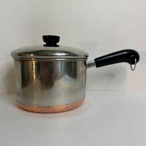 Vintage Revere Ware 3 Quart Edelstahl Stielkasserolle Kupfer Boden mit Deckel USA