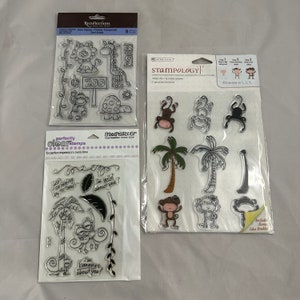 Lote de 3 juegos de sellos transparentes de animales; Recollections, Stampendous, Stampology