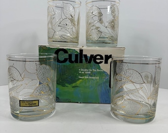 Culver Ice Flower Double on the Rocks Signerade set om 4 Vintage 1987