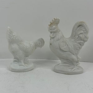 Vintage White Rooster, Chicken Hen Salt and Pepper Shakers