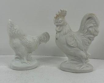 Vintage White Rooster, Chicken Hen Salt and Pepper Shakers