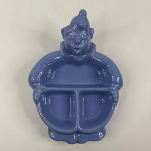 Vintage Hankscraft Red Wing Pottery Blue Clown Divided Baby Food Warmer Dish