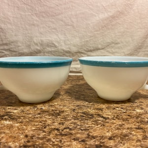 Vintage Set of 2 Turquoise, Aqua, Teal Pyrex Teacups, Tea Cups, Coffee Mugs